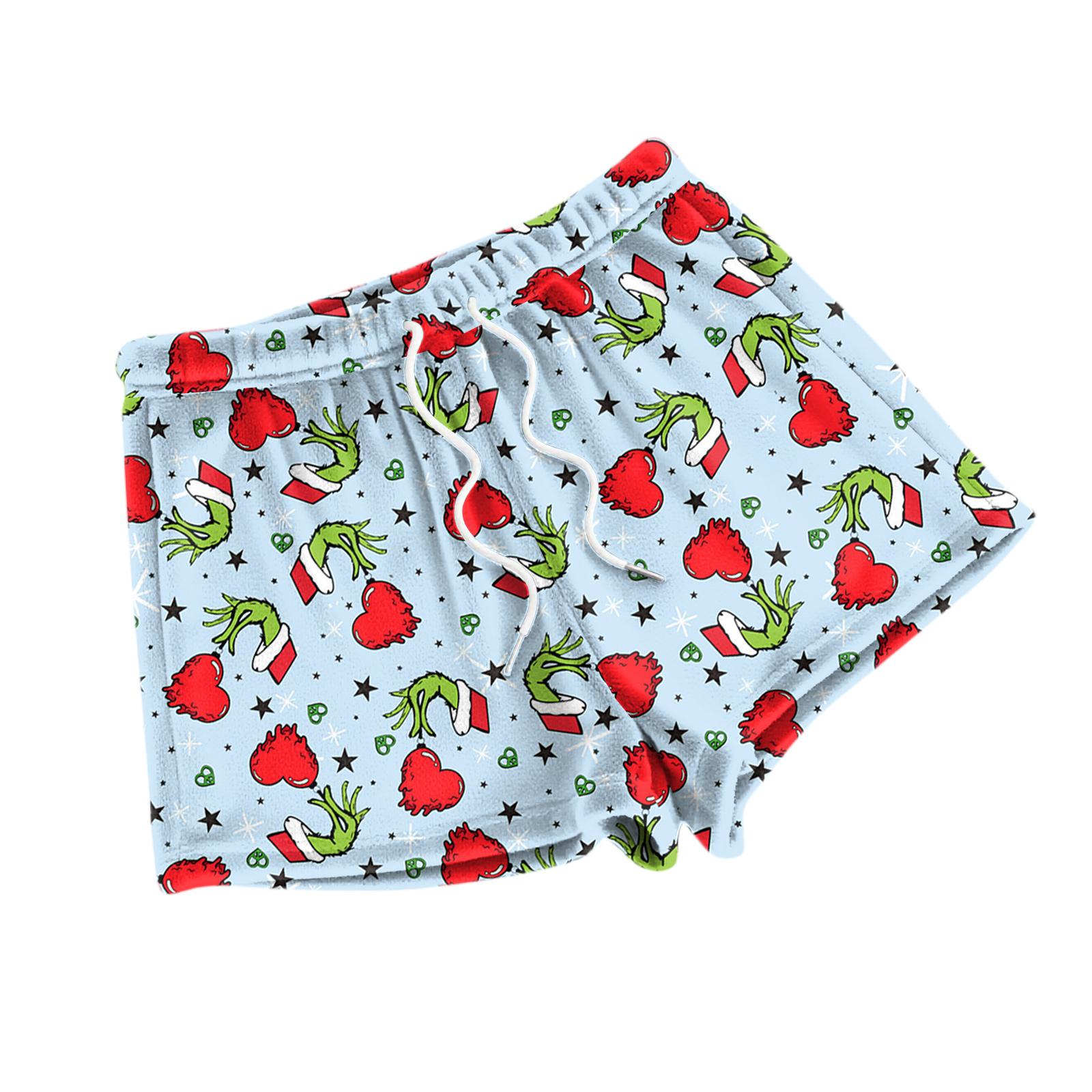 

Women s Fashionable Loose-Fit Pajama Shorts With Fleece Christmas Print Casual Pants M