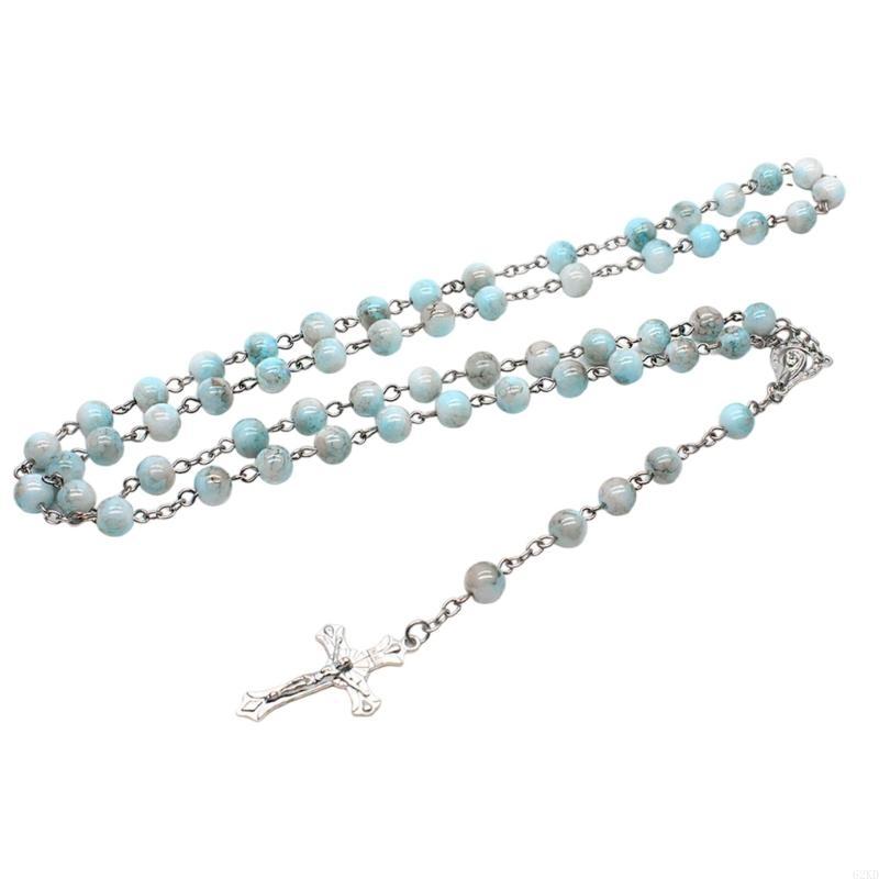 62KD Katolske Merker Perler Rosenkrans Halskjede Krusifikser Religiøs Kjede Kirke Bønn Anheng Smykker for Kvinners Dåp Gave