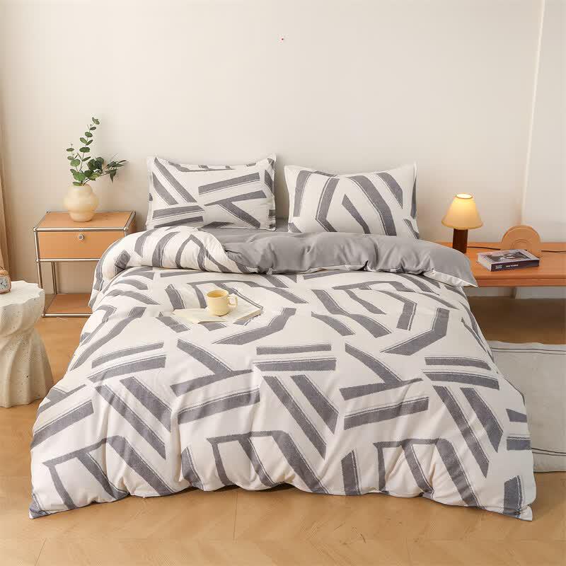 PLOVER Simple Grid Kafu Cotton 4-Piece Bedding Set