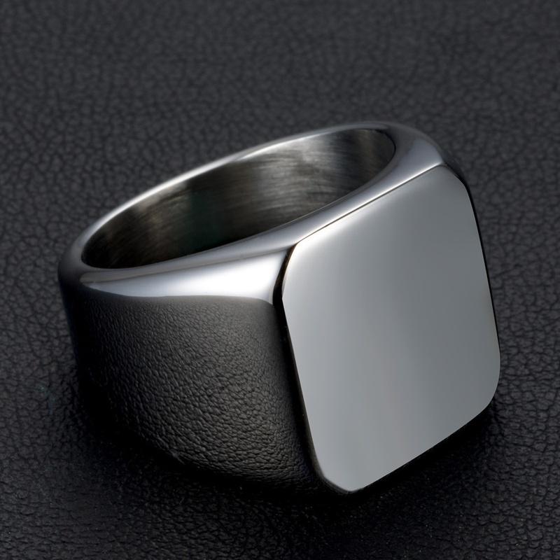 Men Ring Jewelry Anel Simple Ornaments Rings Square Big Width Signet Rings Titanium Steel Gifts Ring