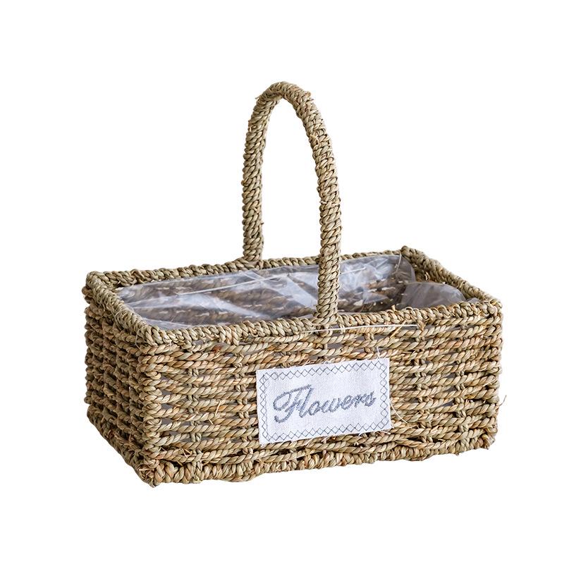 Pastoral Handmade Straw Flower Basket for Faux Bonsai Display - Creative Woven Design for Living Room or Balcony
