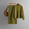 Autumn And Winter Jacquard Half High Collar Long Sleeve Knitted Shirt Hoodie Top Half Skirt Two Piece Set
