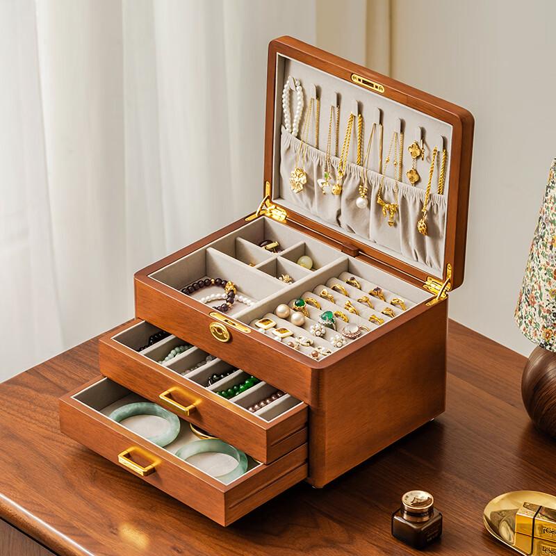 Luxury Solid Wood Jewelry Storage Box with Lock