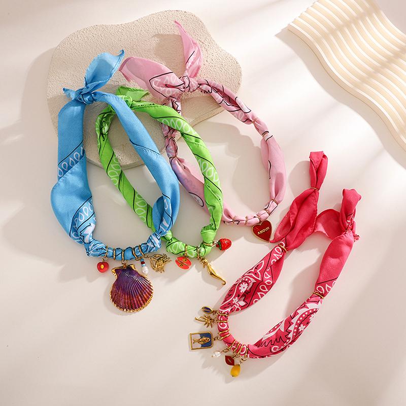 Handmade Twisted Rope Print Bandana Necklace Light Luxury Stainless Steel Shells Beach Wind Pendant Women Jewelry Gift