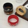 Salircon 4 Colors Punk Retro Round Wooden Wide Bracelets for Women Hip Hop Stackable Chunky Bangles Steampunk Jewelry Accessory