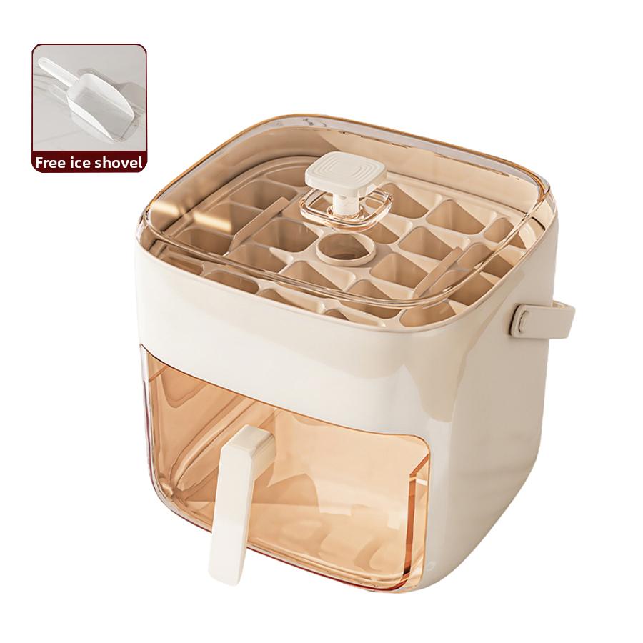 

Форма для льда с крышкой и контейнером, формы для льда для морозильной камеры, формы для льда для морозильной камеры с 2 поддонами, формы для мороженого, контейнер, крышка очистить бежевого