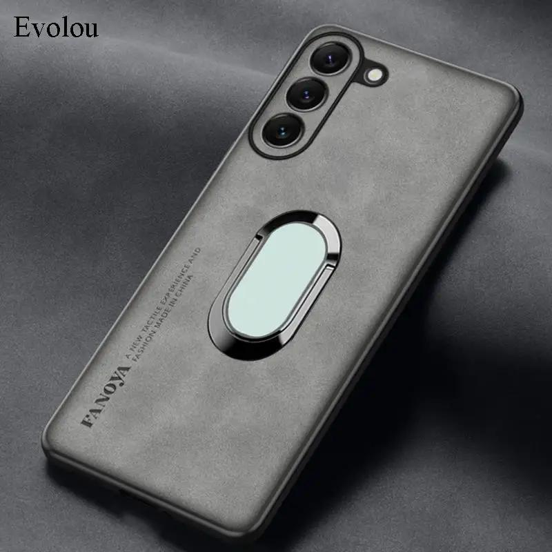For Samsung M35 M15 M55 Sheepskin Leather Magnetic Ring Holder Case For Galaxy M34 M14 M53 M52M13 Soft TPU Lens Protection Cover