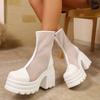 Fashion Super High Heel White Women's Summer Thin 2025 New Block Heel Breathable Mesh Boots Heightening Cool Boots