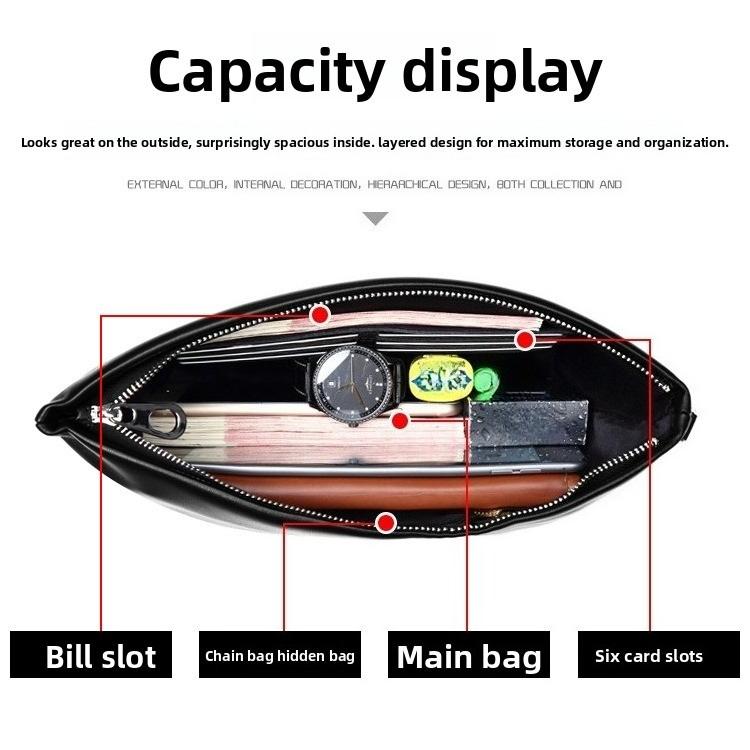 Men's Bag Genuine Leather Casual Handbag Top Layer Cowhide Envelope Large Capacity Handbag Soft Leather Men's Handbag