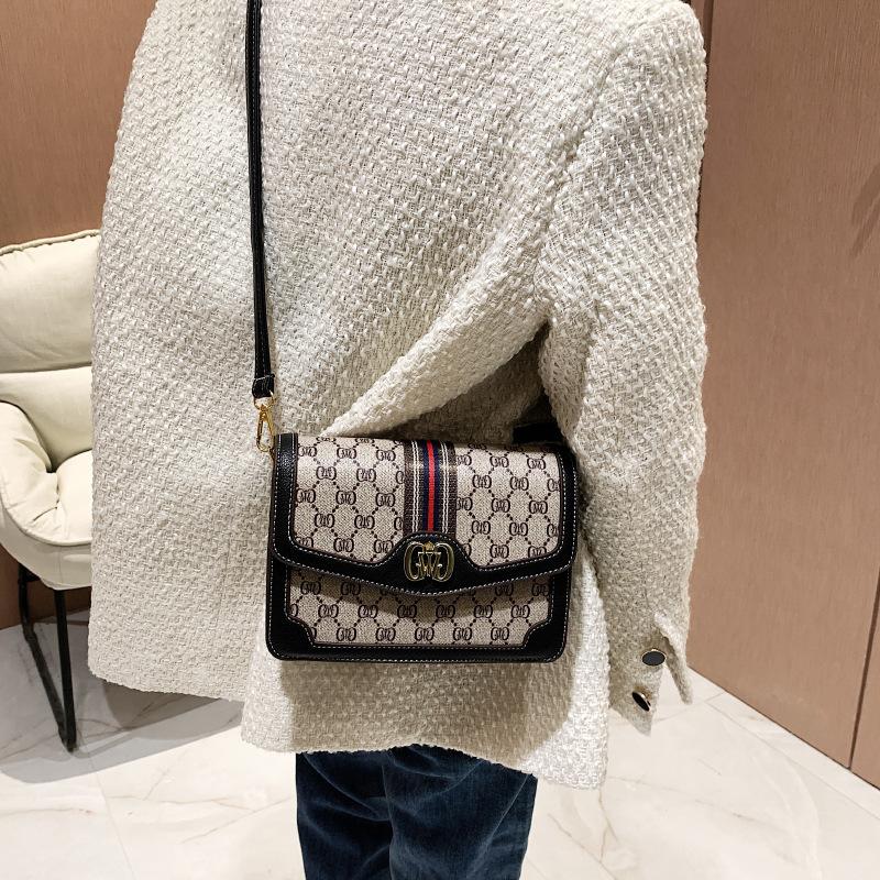 Bag Women's New Bag Fashion Trend Niche Retro Printed Small Square Bag High-end Oblique Span Shoulder Bag