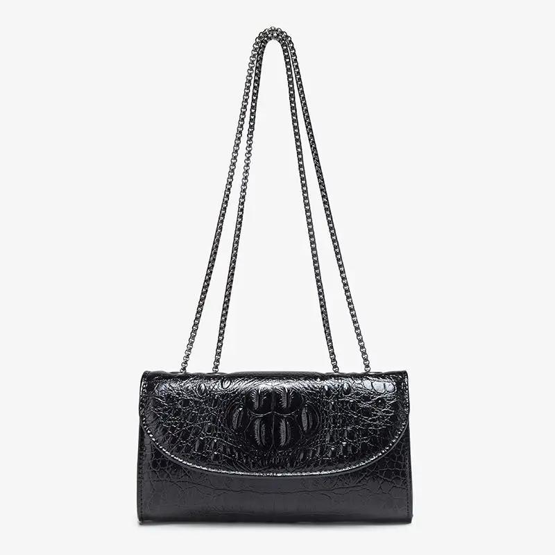 

New Black Shiny PU Leather Crocodile Pattern Women Bag High-End Fashi Casual Shoulder Purse чёрный
