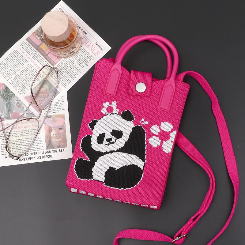 Playful Print Panda Knitted Handbag Stylish Small Crossbody Purse Perfect For Casual Outfits