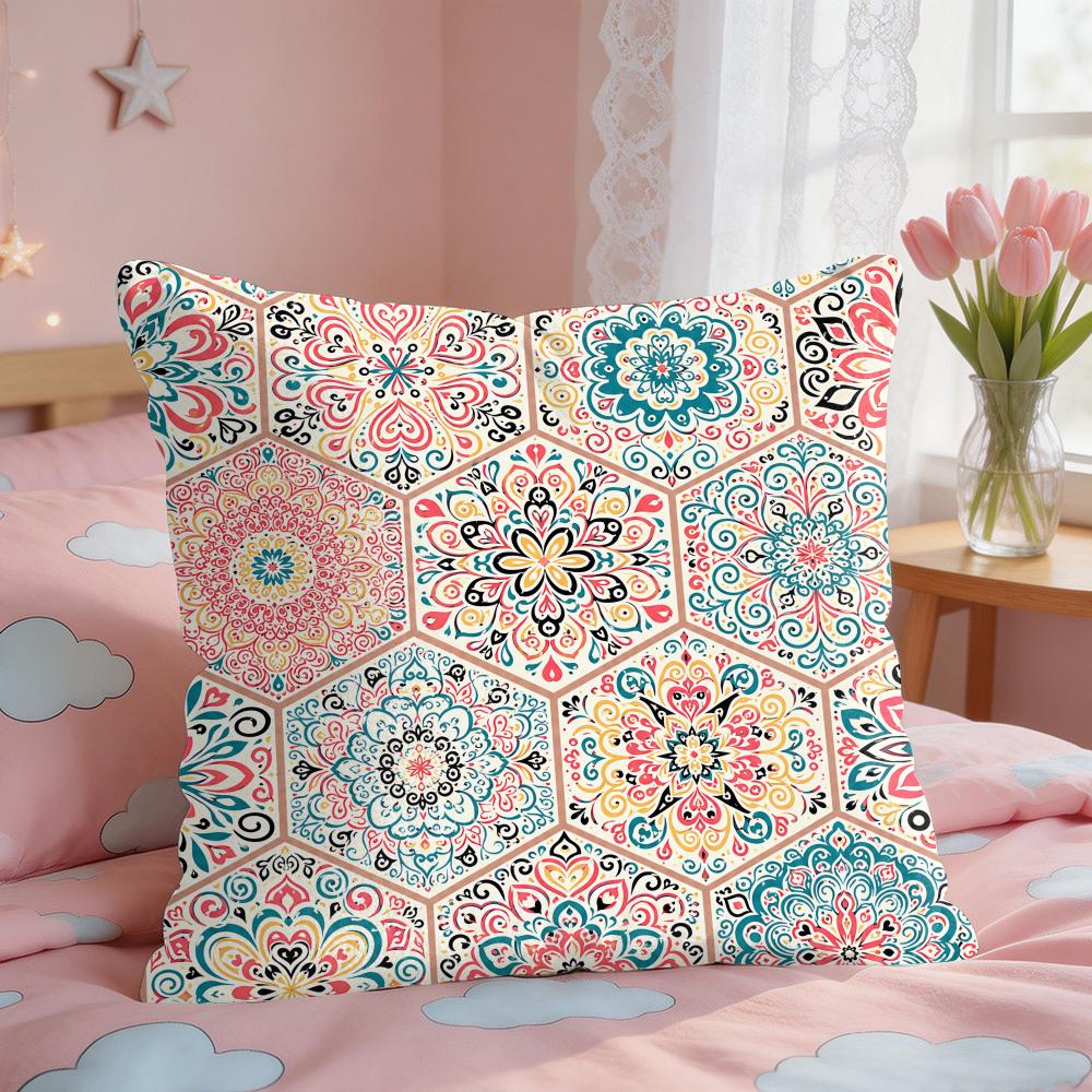 Ethnic Colorful Floral Bohemian Cushion Cover Short Plush Pillow Case Room Sofa Cushion Covers Home Decor Funda
