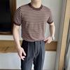 2023 Men's Retro Striped Knitted Short-Sleeve Summer Sailor Shirt - Breathable Ice Silk, Round Neck