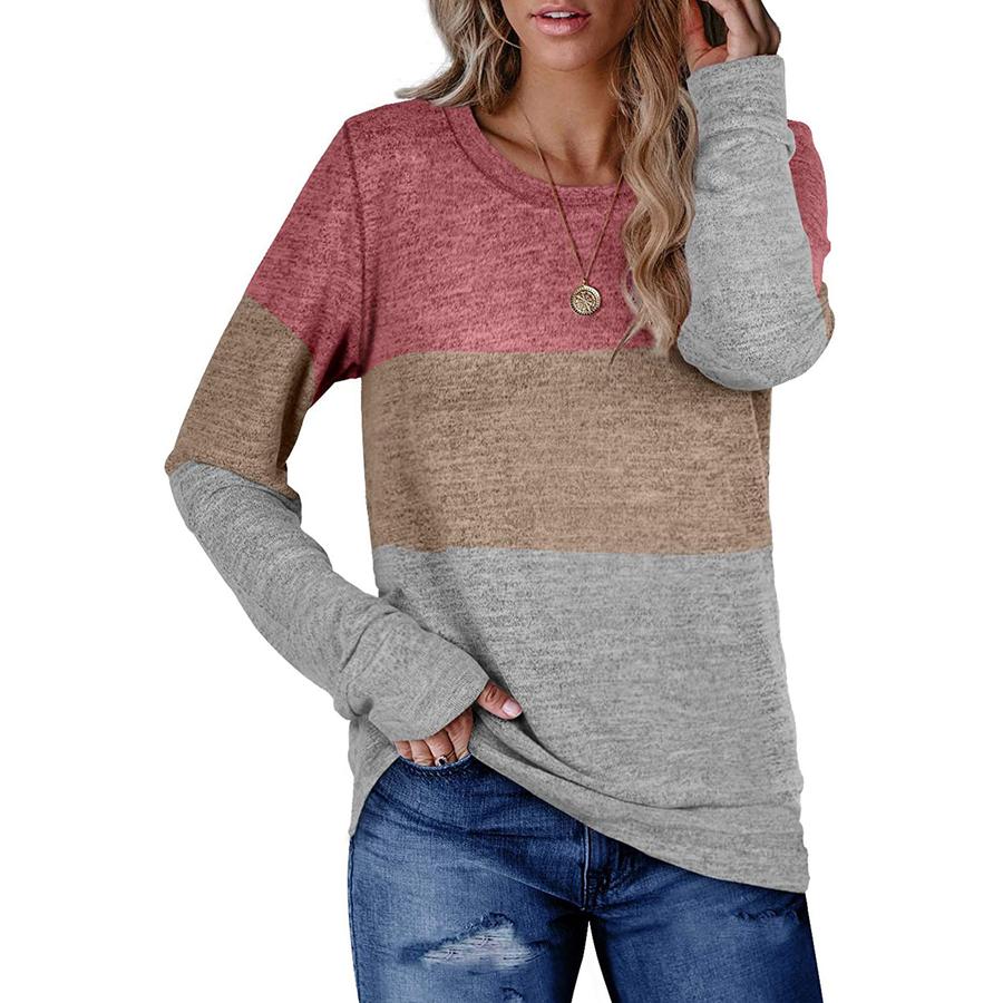 Fall/Winter New European and American Women's Clothing Women's Round Neck Pullover Color Block Sweatshirt