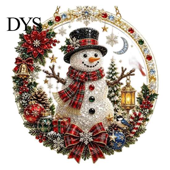 Christmas Tree Hanging Ornaments Xmas Snowman Ornament, Round Acrylic Santa Reindeer Seasonal Party Decor Door Sign for Festive Window Wall