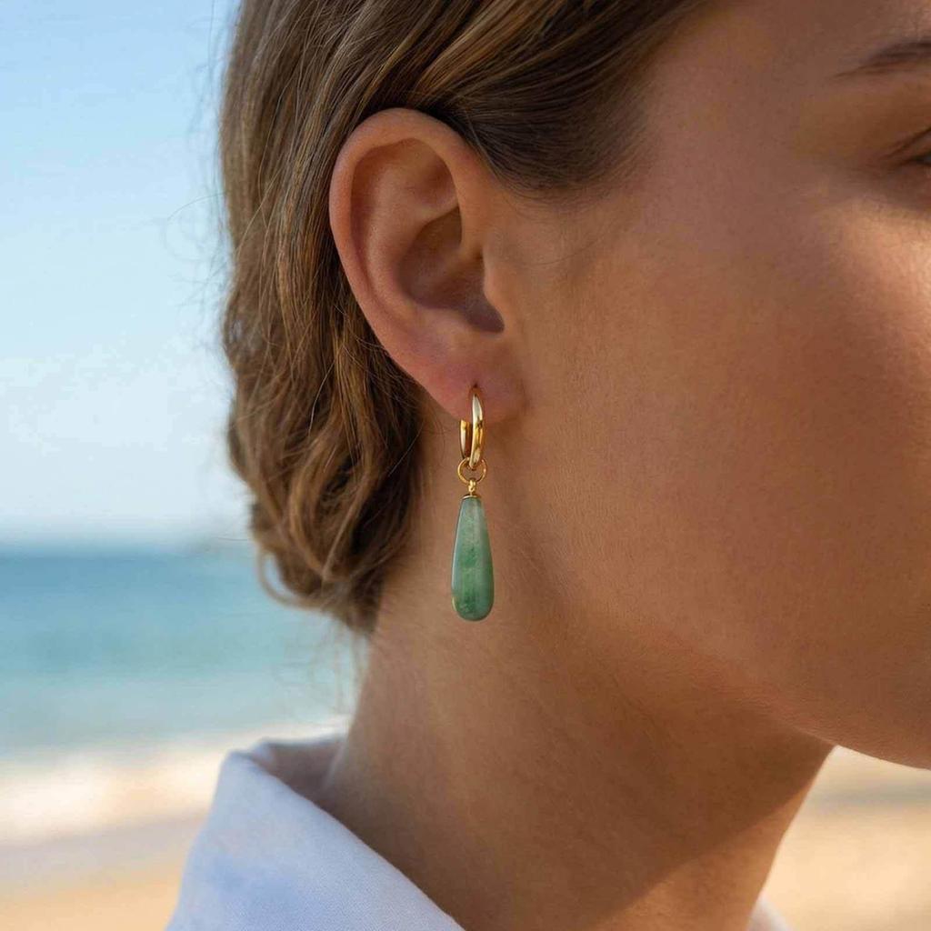 Women's Amethyst Teardrop & Tiger Eye Malachite Gold Earrings