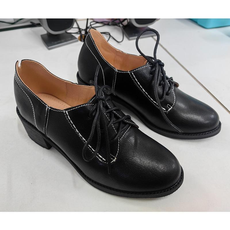 Chunky Heel Retro Leather Shoes British Style High Heel Single Shoes Casual Shoes Fashionable Versatile Women's Shoes
