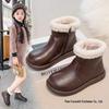 Girls' Non-slip Waterproof Leather Snow Boots with Soft Sole and Velvet Lining for All Seasons