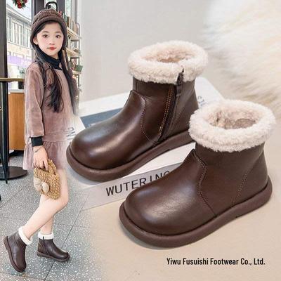 Mädchen Schneestiefel aus wasserdichtem Leder, rutschfest, mit weicher Sohle und Samtfutter, für alle Jahreszeiten