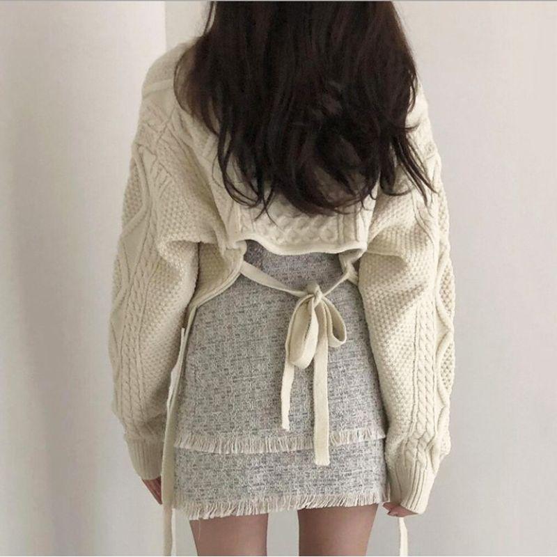 New Arrival Fall and Winter Korean Style Chic Fashionable Retro Hemp Pattern Back Strap Japanese Lazy Style All-Matching Knitted Sweater