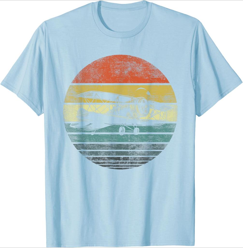 Aviator Pilot Gifts Funny Retro Bi-Plane Airplane Aviation Design-100% Cotton  Round Neck Short Sleeve Printed Men's T-shirt.