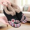 Womens Slip on Winter Shoes Thickened Warm Lined Cushioned Sole Floral Pattern Low Heel Round Toe Ankle Boots with Plush Lining
