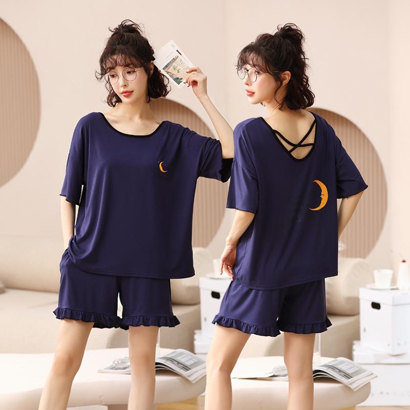 Women's Plus Size Short Sleeve Modal Cotton Pajama Set - Lightweight and Suitable for Outdoor Wear