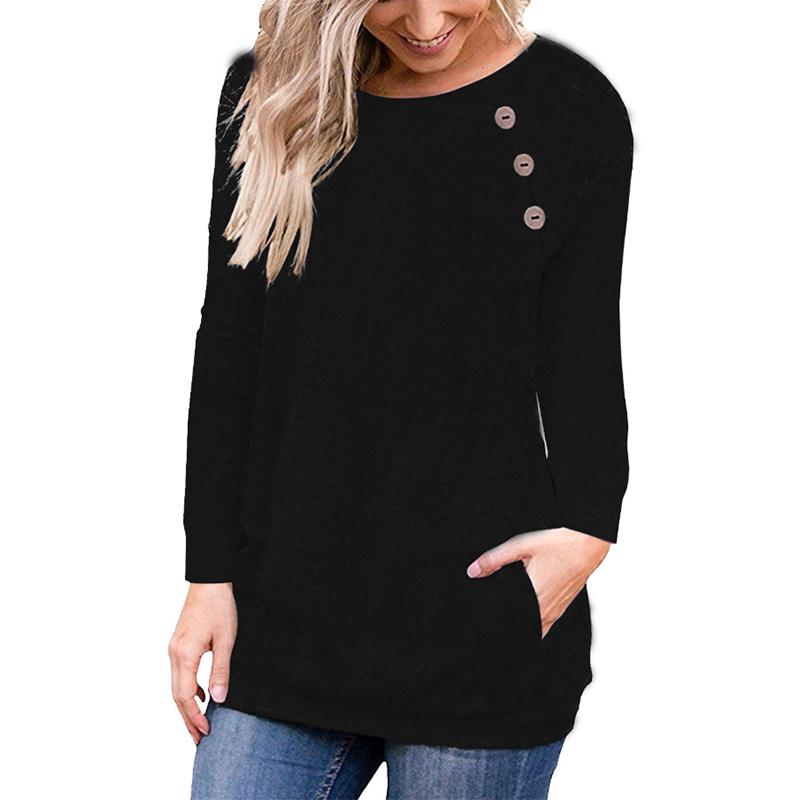 Long Pullover Womens Sleeve Ladies Solid Button Sweatshirt Top Loose Jumper
