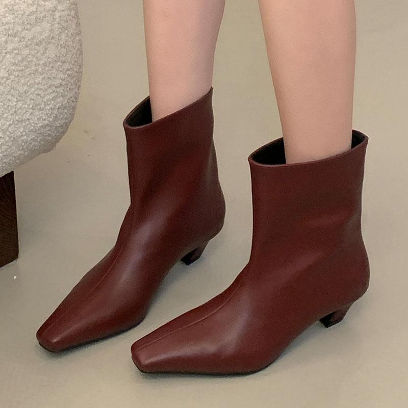 Fashion New Footwear Medium Heels Women Ankle Modern Boots Female Slip On Shoes Fashion Square Toe Ladies Short Booties Heeled Shoes
