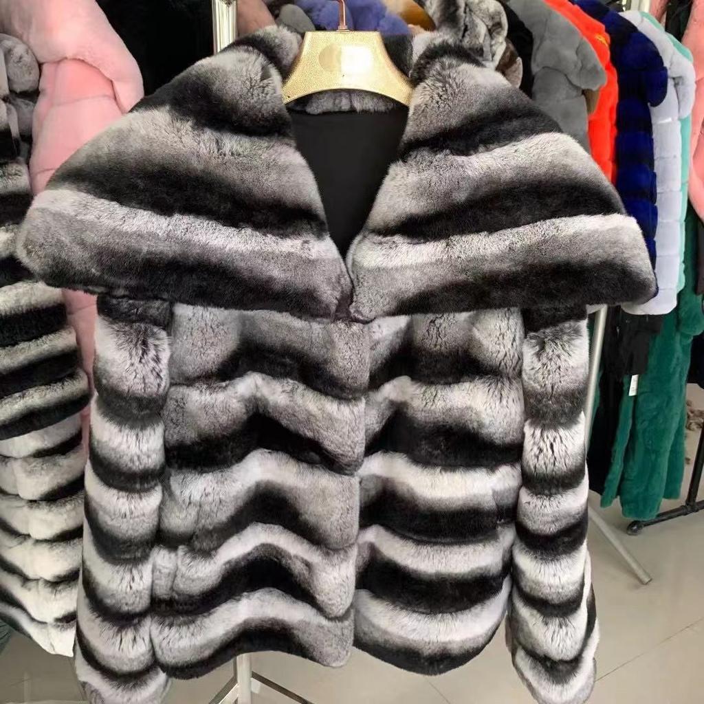 Winter New Imitation Fur Imitation Rex Rabbit Fur Chinchilla Lapel Fur Coat Short Women's Thickened Coat