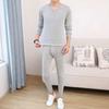 Yousheng 2 Pcs/Set Winter Men Thermal Underwear Set Round Neck Long Sleeve Warm Thick Plush Plus Size Slim Fit Elastic Open Crotch Men Pajamas Set
