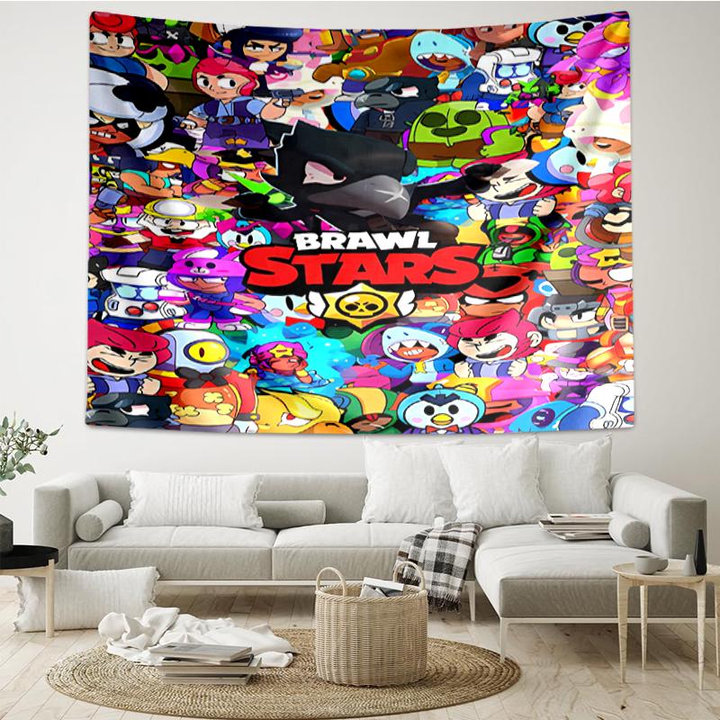 Brawl-Stars Print Tapestry, Backdrop, Easy Setup, Ideal for Bedroom, Office & Living Room, with Aesthetic Wall Hanging Decor.