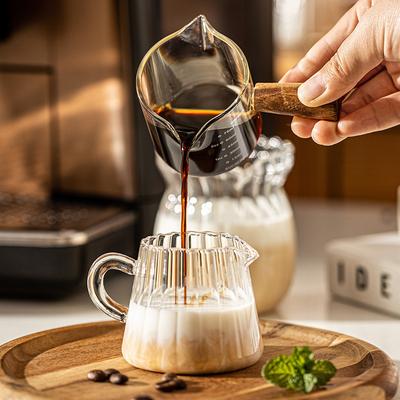 70/100ml Sklenená odmerka na espresso so drevenou rúčkou DIY Džbánik na mlieko Kávové potreby Priehľadný Priehľadný Kuchynský odmerný hrnček