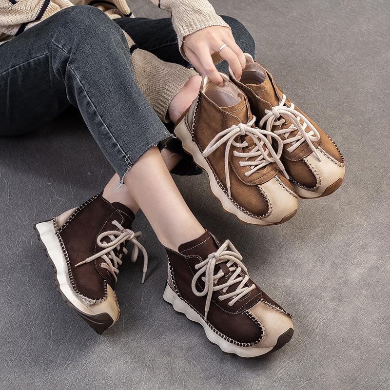Fashion GKTINOO 2025 New Spring Genuine Leather Sneakers Women Shoes Lace-up Platform Flat Handmade Leisure Comfortable Ladies Shoes
