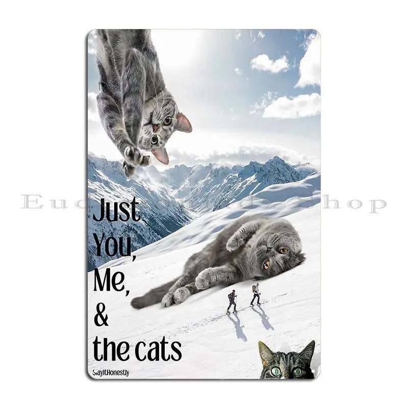 Cat Snow Scene Just Me You And The Cats Metal Plaque Poster Club Club Club Party Character Printing Tin Sign Poster