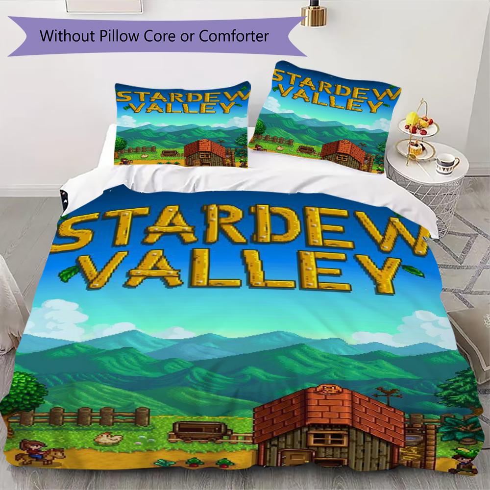 Stardew Valley Muster Bettwäsche Steppset Bettbezug Kissenbezug Heimdekoration Geburtstagsgeschenk (1 * Bettbezug + 2 * Kissenbezug ohne Füllung)179