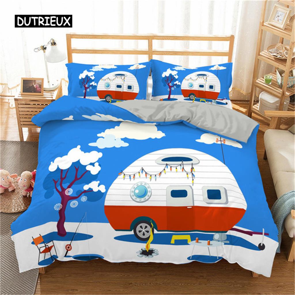 

2/3 шт. Простой комплект постельного белья с изображением мультфильмов и машин, высококачественный детский экскаватор, кран, полиэстер, пододеяльник, двуспальный, односпальный, полный размер Queen King Size EU single(135x200cm)