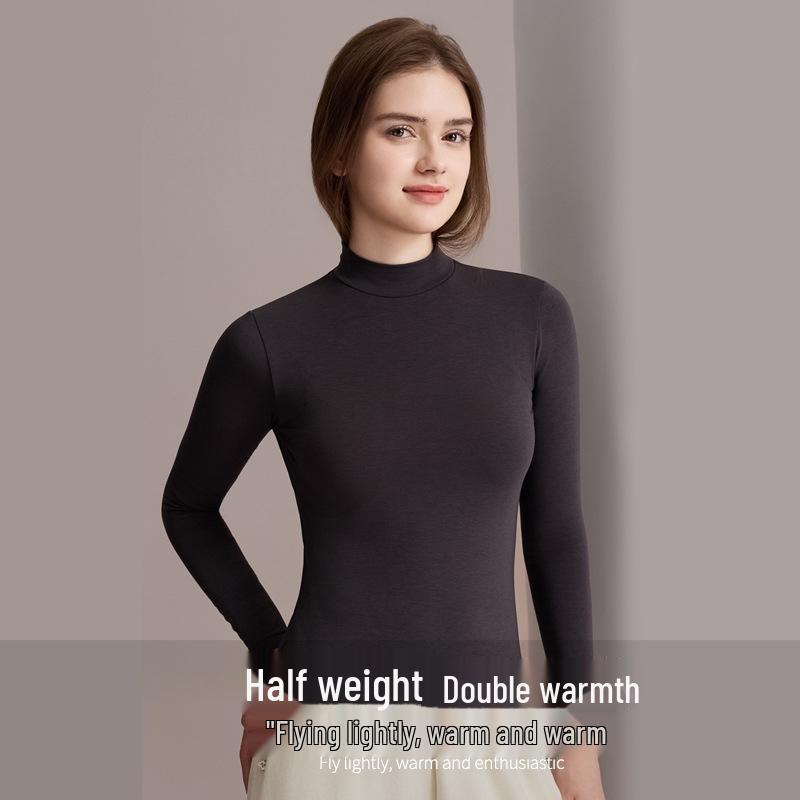 Modal Cashmere Silk Half Turtleneck Long-Sleeve Thermal Top for Women - Versatile Autumn/Winter Wear