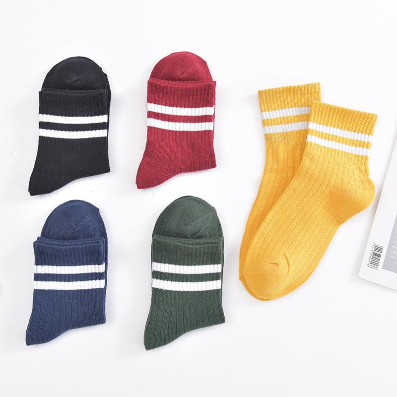 Women's College Style Striped Mid-Calf Socks - Breathable Cotton In Candy Colors