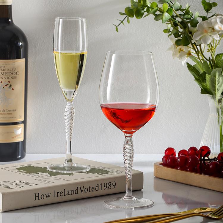 Handmade Crystal Glass Champagne Wine Goblet European Fishbone Design Elegant Drinking Cup