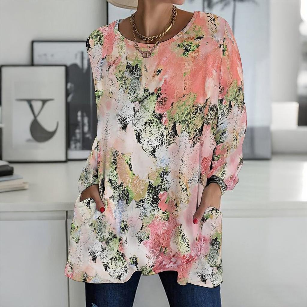 Plus Size Ladies V Neck Long Sleeve Tunic Soft Oversized Tops For Casual Outing And Family Activities
