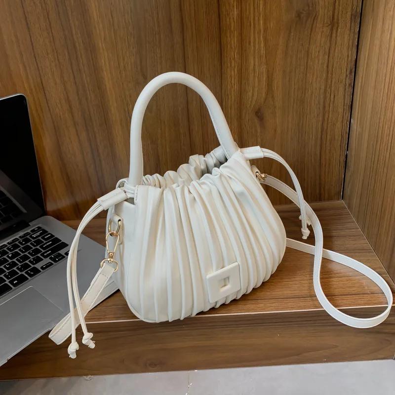 Plissé PU Bucket Bag for Women  Chic Design  Office Lady  Shoulder Messenger Bag  High Quality