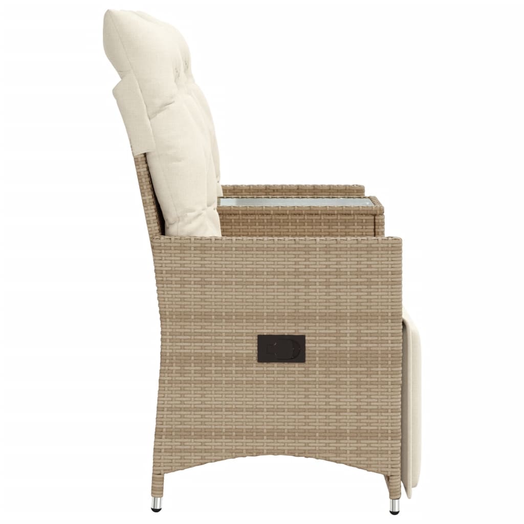 Garden Sofa 2 Seater Adjustable with Table Beige Poly Rattan