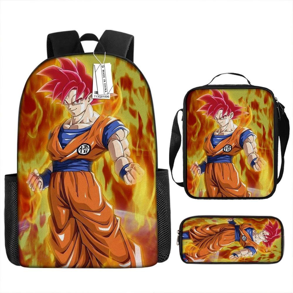 Dragon Ball Backpack Cross-border Trend Backpack Retro School Bag Dragon Ball Cartoon Three-piece Set