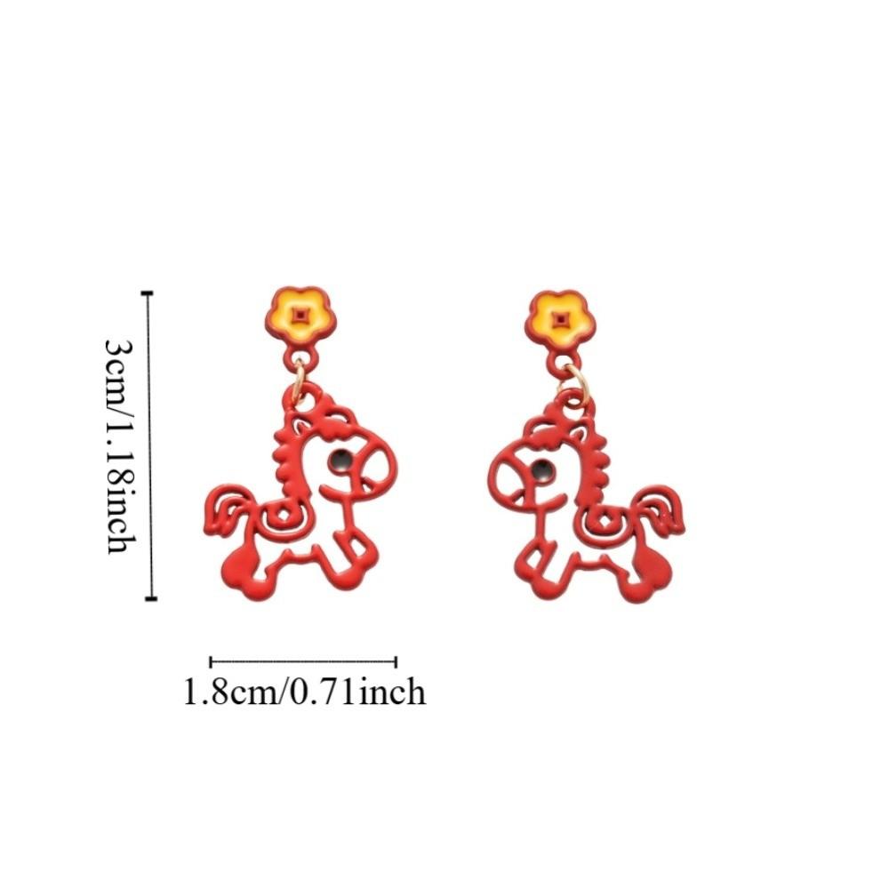 Chinese Style Red Pony Earrings Cartoon Horse Horse Mascot Drop Earrings  Party