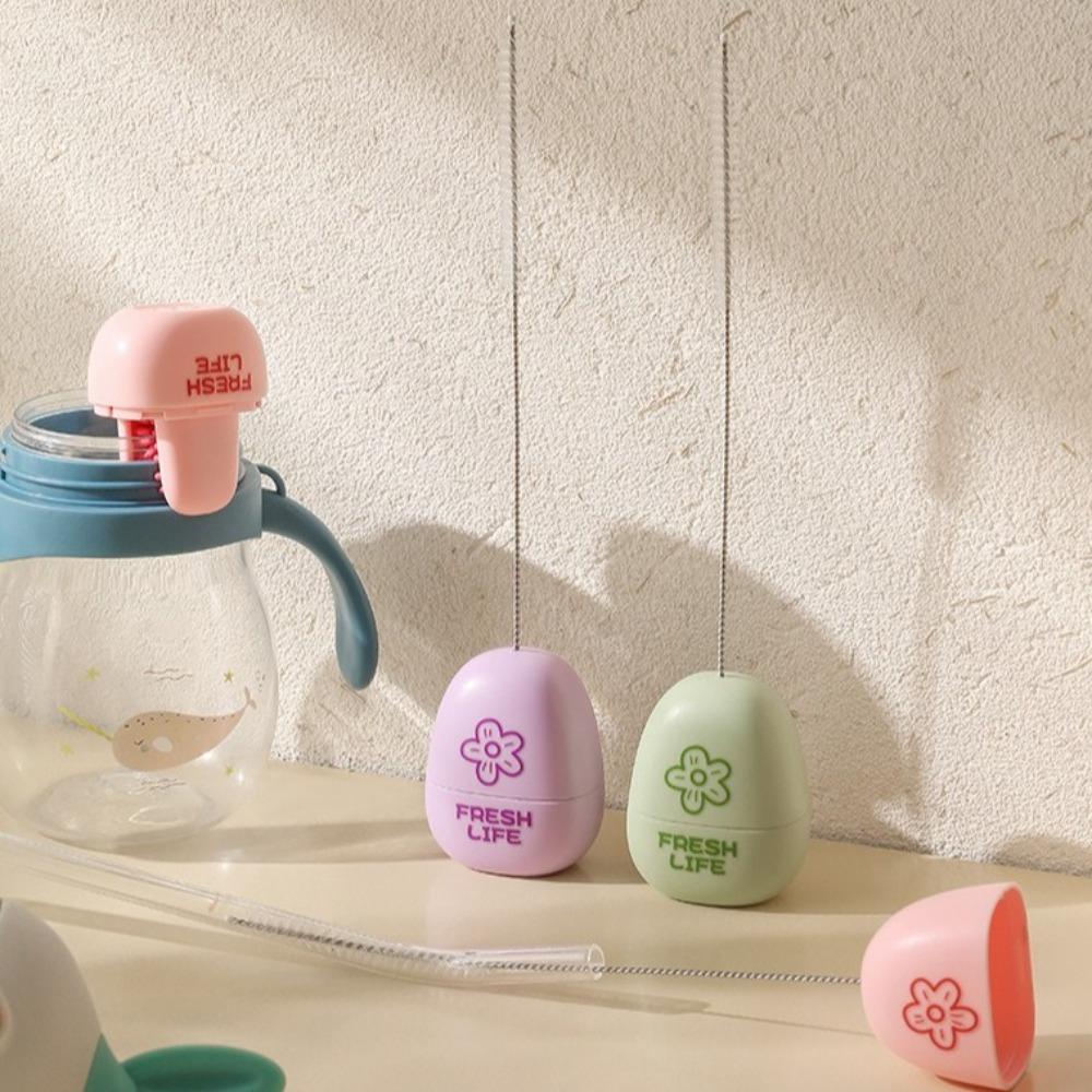 Flower Pattern 2-in-1 Straw Brush Magnetic Cup Lid Brush Cup Cap Brush Household Cleaning