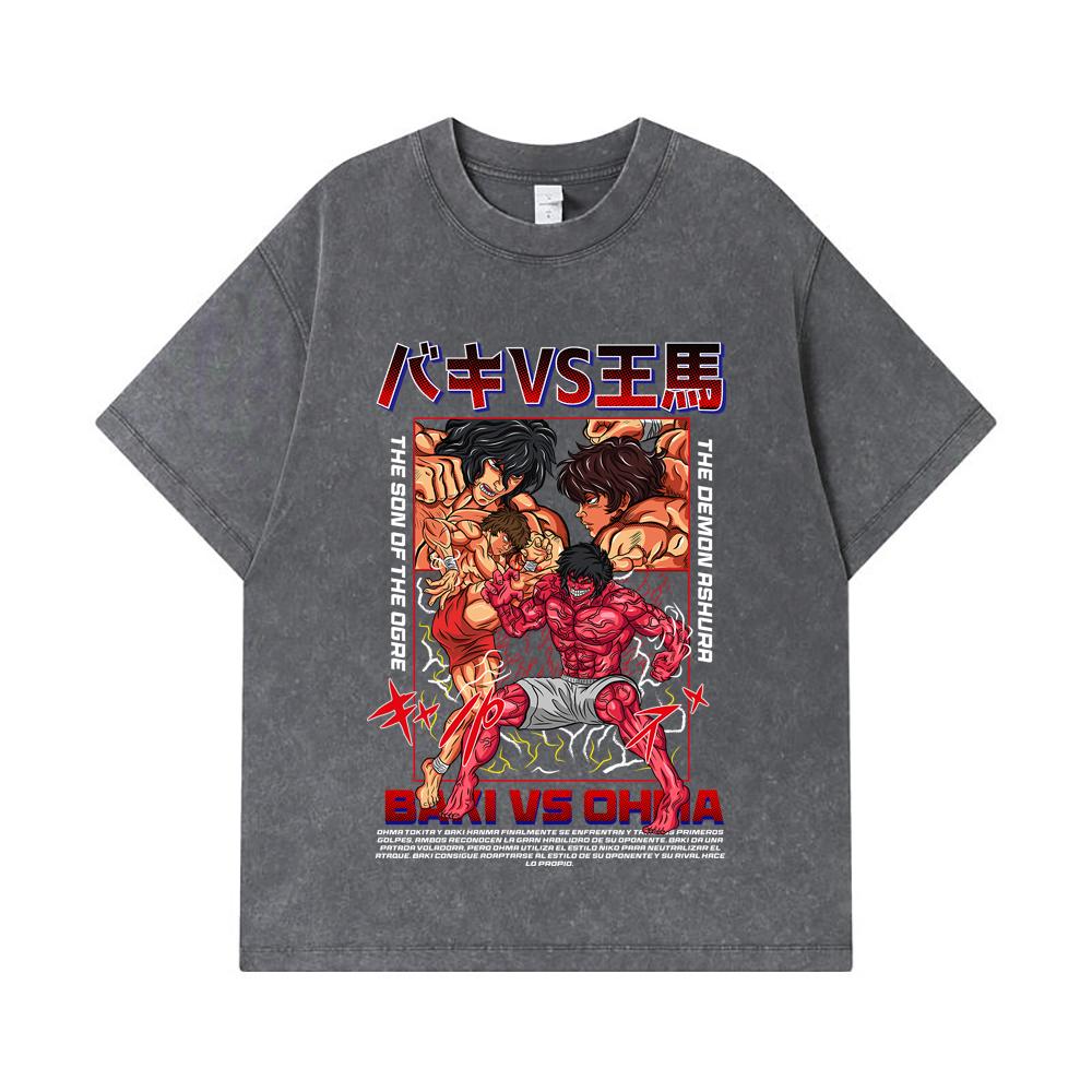 275 GSM Washed T-shirts 100% Cotton Baki V4 Baki Ohma Print Unisex Heavy Cotton T Shirt