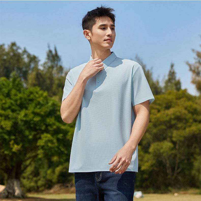 Unisex Summer Ice Silk Polo Shirt, Short Sleeve, Elastic Business-Casual, Custom Logo Option