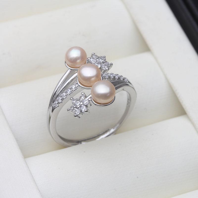 Real 925 Silver Pearl Ring Ladies Woman,White Natural Freshwater Adjustable Pearl Ring Wife Mother Birthday Gift Pink
